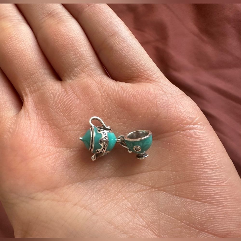 NWOT Tiffany Turquoise Tea Pot & Mug Silver 925 Pandora FIT Charm - Picture 5 of 8